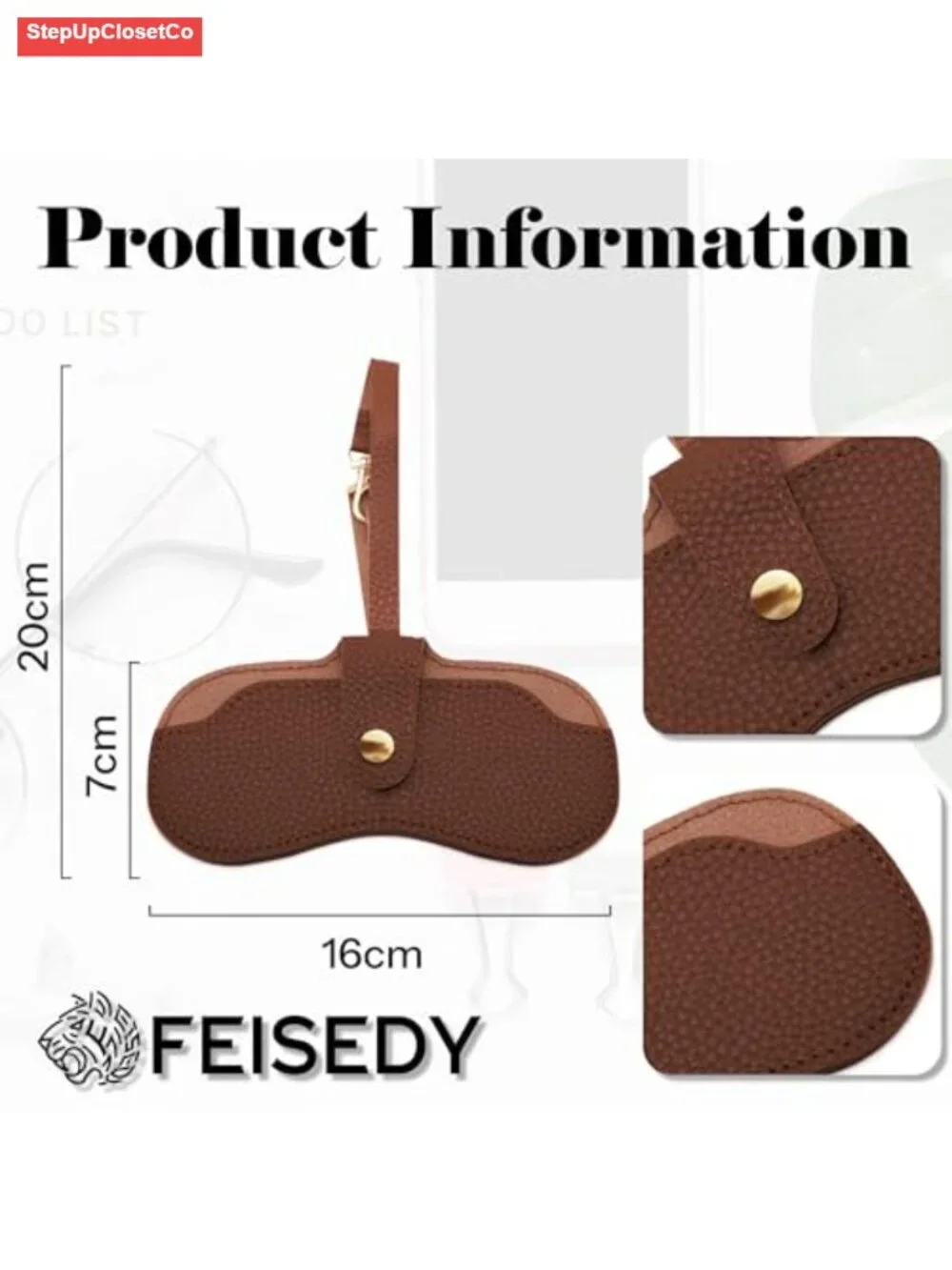 2 Pack Leather Eyeglass Case for Women, Soft PU Glasses Holder with Button